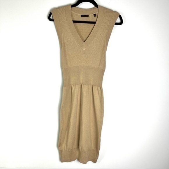 ATM womens beige stretch sleeveless V neck sweater dress size small - Picture 1 of 12